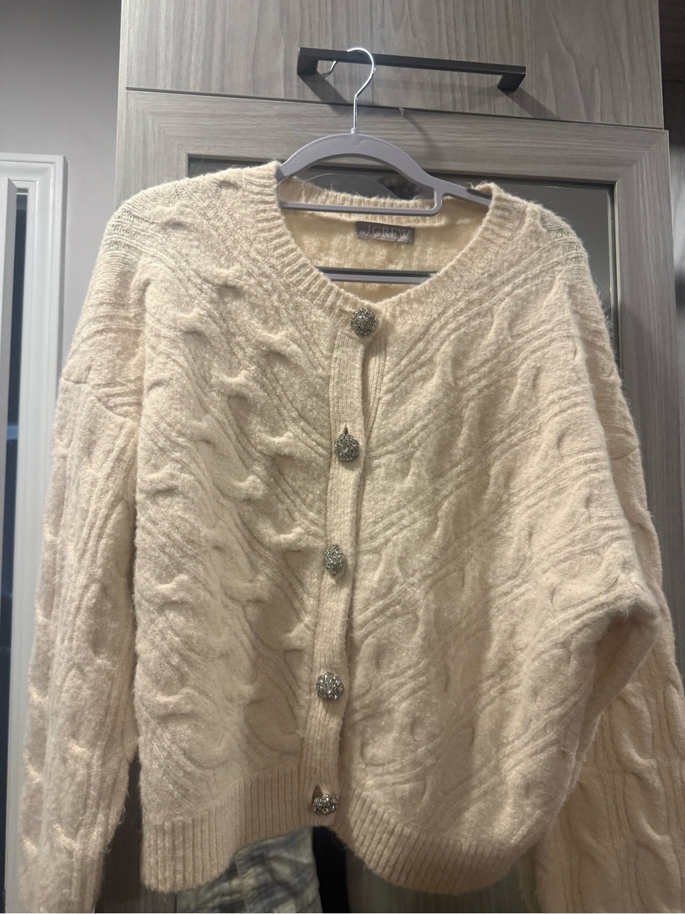 J. Crew Cream Cable Knit Button-Up Cardigan